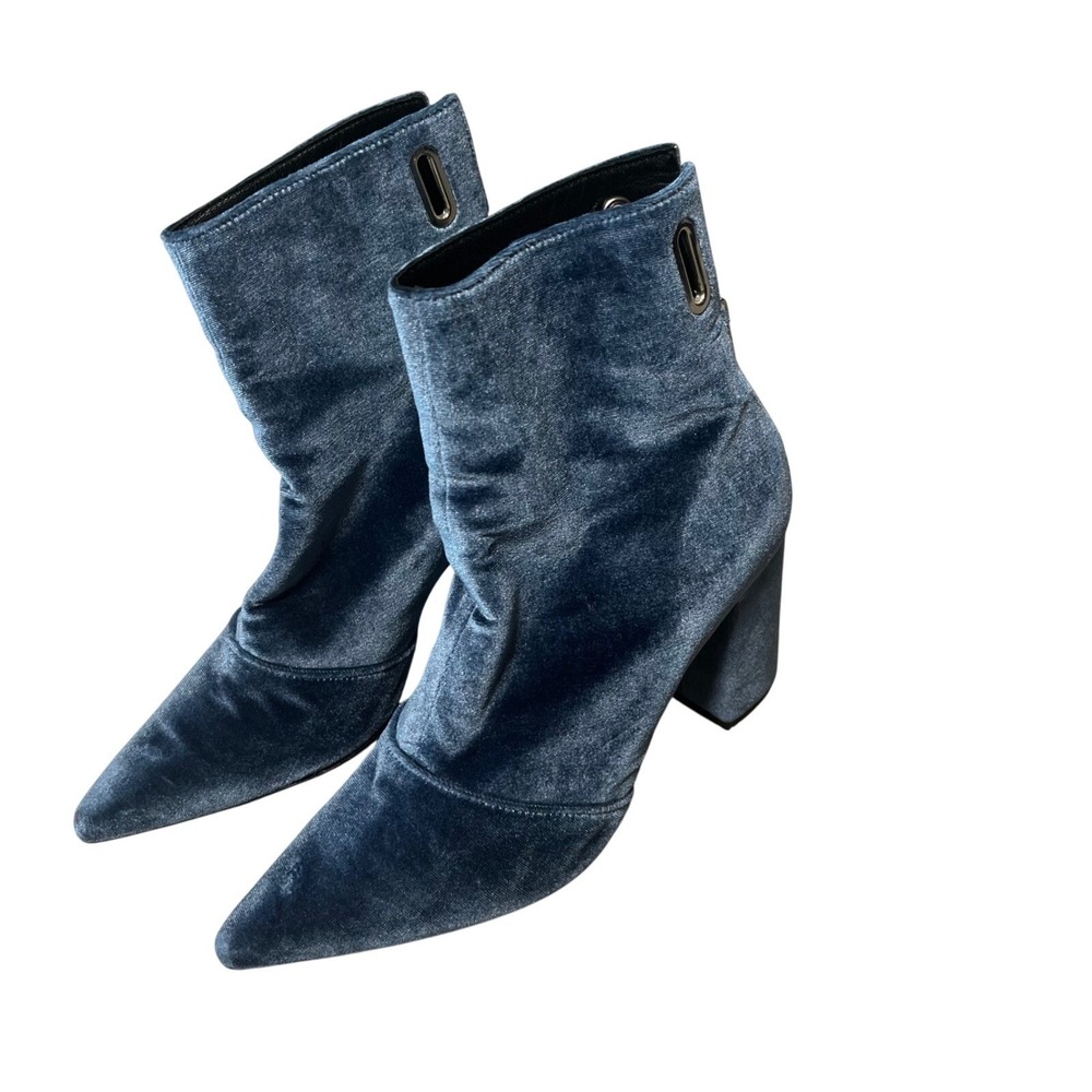Robert Clergerie x Self Portrait Velvet‎ Ankle Pointed Toe Block Heel Boots - Picture 2 of 4